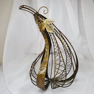 Fall Harvest Metal 14” Gourd Sculpture woven Vines & Leaves Copper Color Metal